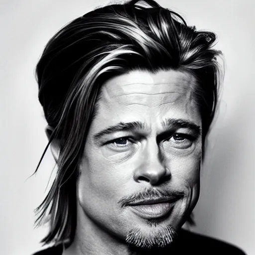 Prompt: A photograph of Brad Pitt as a woman. Gender switched. Studio lighting