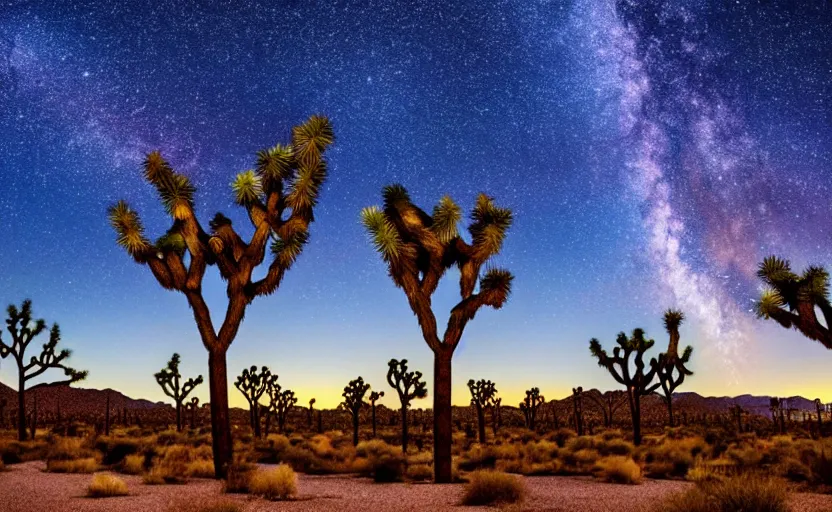 Prompt: joshua tree national park at night, anime theme