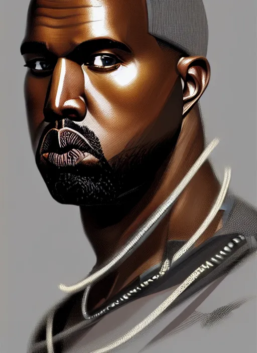 Prompt: symmetry!! portrait of kanye west, metal gear solii, tech wear, glowing lights!! intricate, elegant, highly detailed, digital painting, artstation, concept art, smooth, sharp focus, illustration, art by artgerm and greg rutkowski and alphonse mucha