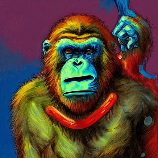 Prompt: an elderly ape monster in a retirement home, colorful, digital art, fantasy, magic, trending on artstation, ultra detailed, professional illustration by basil gogos