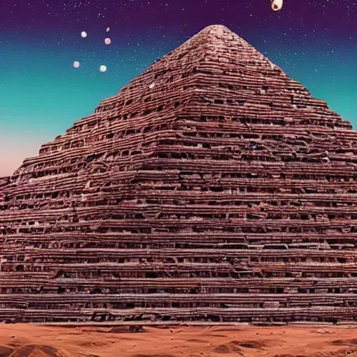 Image similar to an afrofuturist rendition of ancient pyramids launching into space