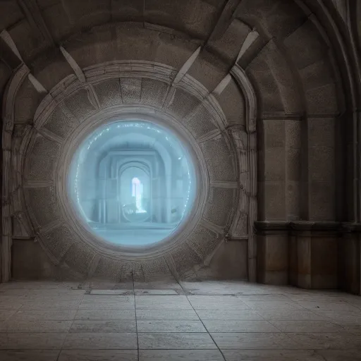 Image similar to looking through a portal, hyperrealistic, 8 k, octane render, unreal engine, highly detailed, a real photographic, digital art, 8 k, realistic, ocatne render