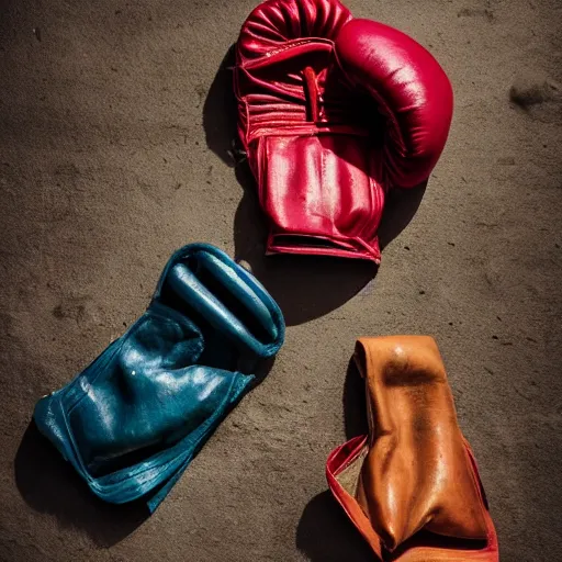 Image similar to a beautiful sculpture made of old textile and boxing gloves, epic lighting, cinematic composition, hyperrealistic, 8 k