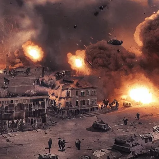 Image similar to world war 2 combat scene in city with explosions