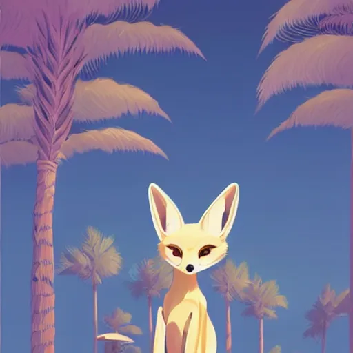 Image similar to fennec fox, clean cel shaded vector art. shutterstock. behance hd by lois van baarle, artgerm, helen huang, by makoto shinkai and ilya kuvshinov, rossdraws, illustration, palm trees, studio ghibli