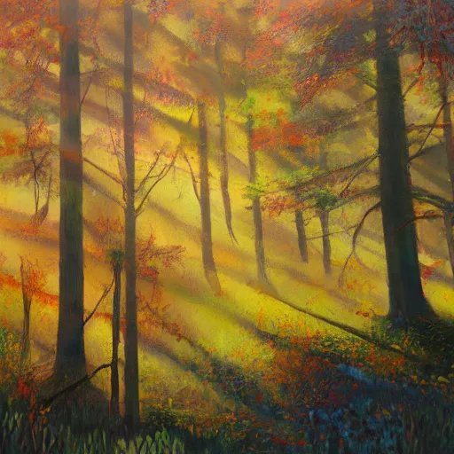 Image similar to forest in the morning light, thick painting