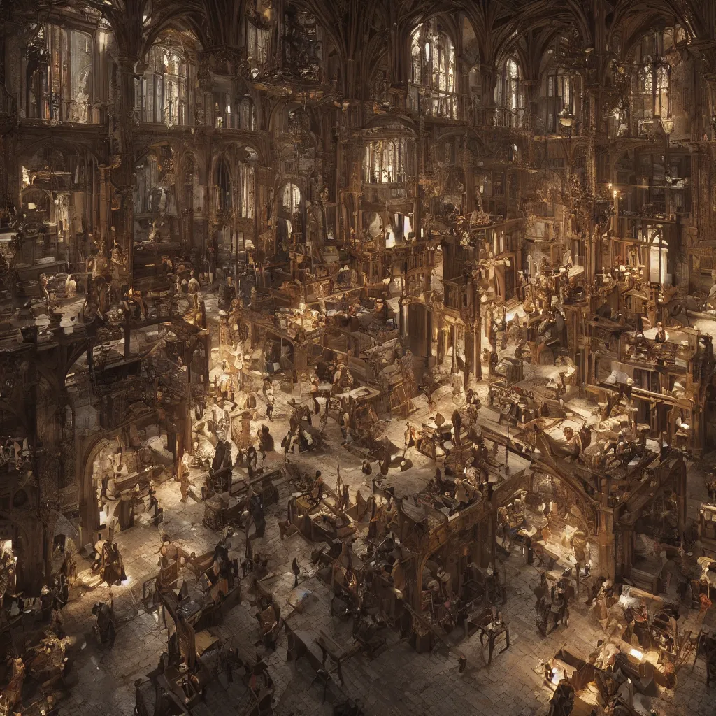 Prompt: photo of medieval craftsmen working inside a medieval building, hypermaximalistic, high details, cinematic, 8k resolution, beautiful detailed, insanely intricate details, artstation trending, octane render, unreal engine