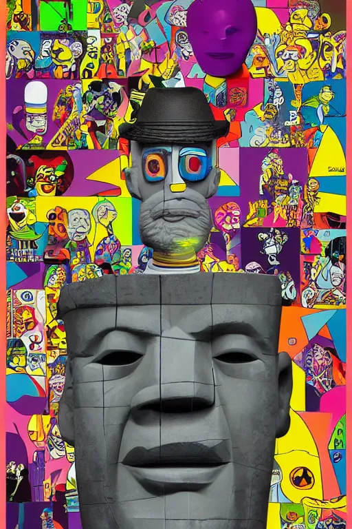 caricature cartoon moai statue popart slap face, Stable Diffusion