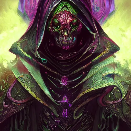 Image similar to dark cloaked necromancer by android jones, trending on artstation