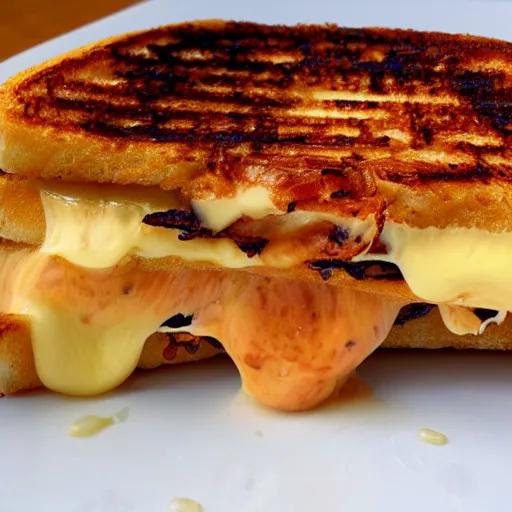 Image similar to a creature completely made of grilled cheese