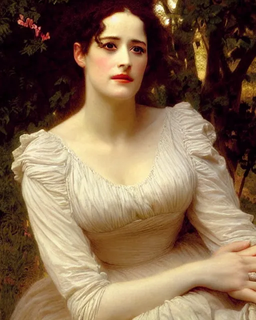 Image similar to portrait en buste of eva green vesper lynd vannessa ives by Hughes Merle, by Pierre Auguste Cot, perfectly detailed eyes, realistic fabric, abundant detail
