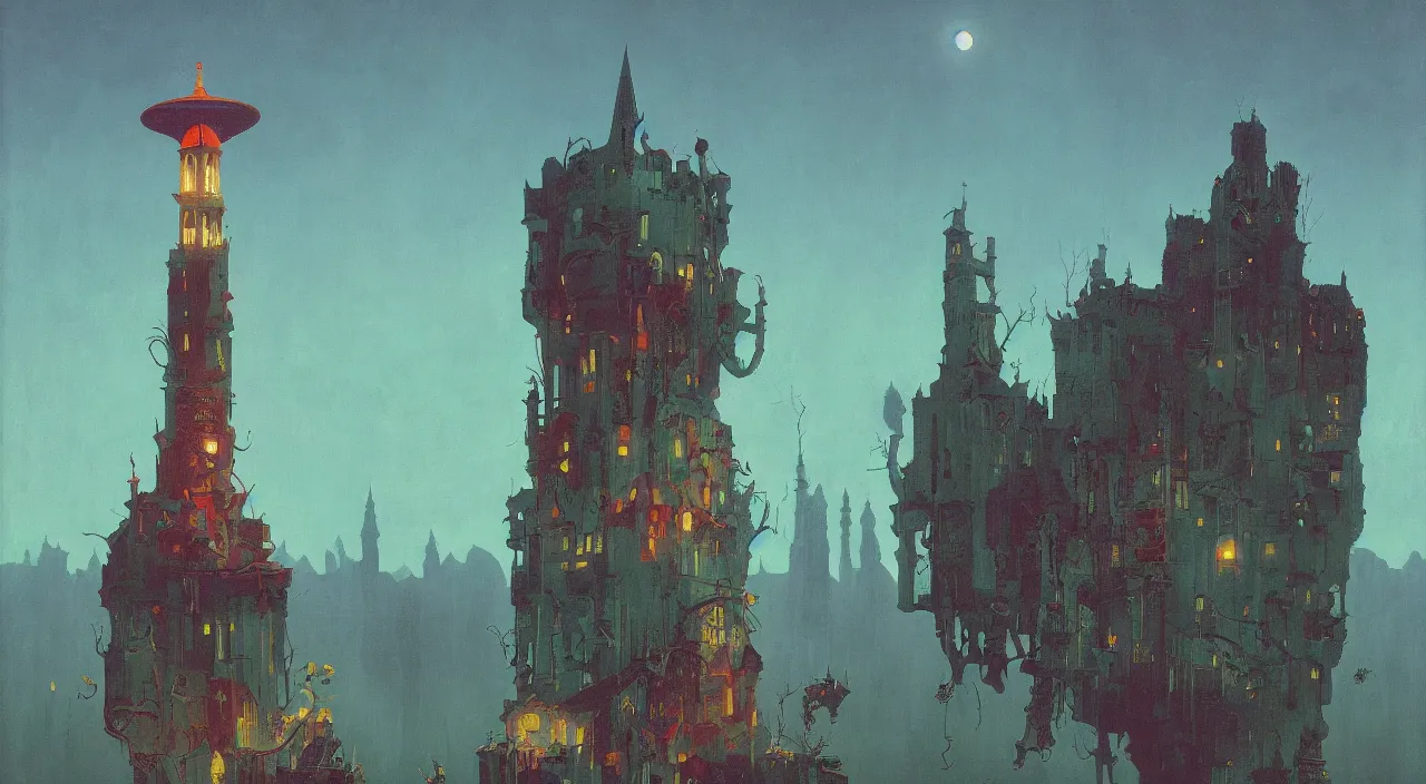 Prompt: single flooded simple cosmic horror tower, very coherent and colorful high contrast!! masterpiece by rene magritte simon stalenhag carl spitzweg syd mead norman rockwell edward hopper james gilleard, minimalist, dark shadows, sunny day, hard lighting