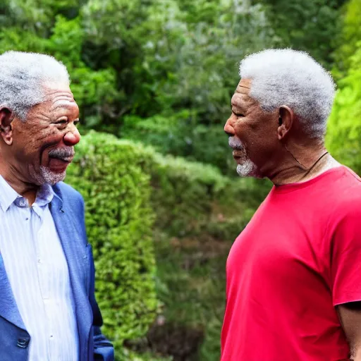 Image similar to morgan freeman meeting morgan freeman, 4 k, sharp focus