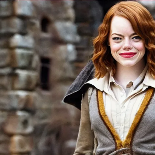 Image similar to emma stone as hermione granger in hogsmeade