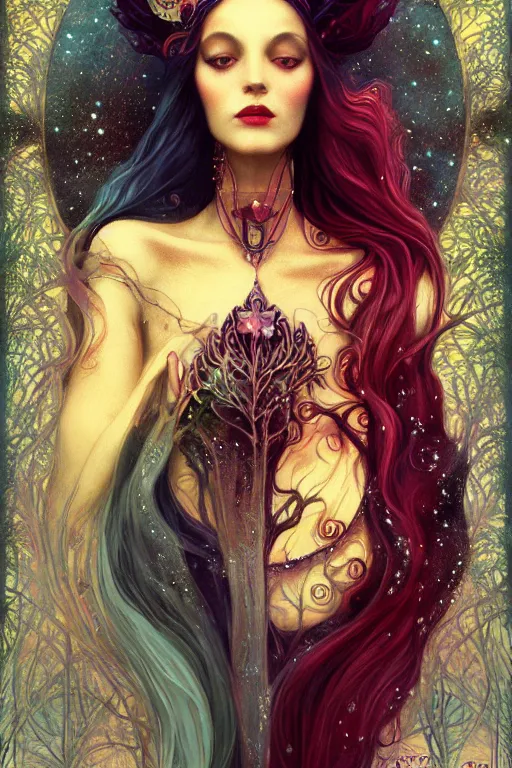 Prompt: jeweled Crown, other worldly, fairy autumn court, art nouveau, by Anato Finnstark, Tom Bagshaw, Brom