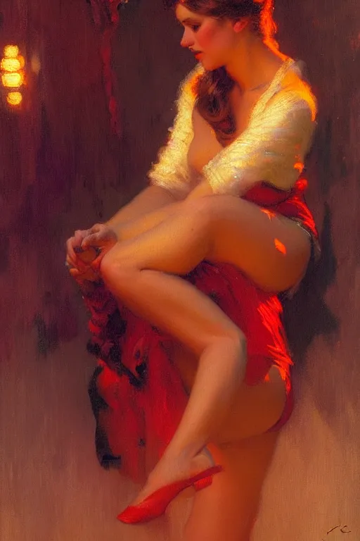 Image similar to winter, attractive female, neon light, painting by gaston bussiere, craig mullins, j. c. leyendecker