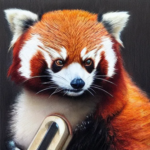 Image similar to red panda as a realistic scifi cyberpunk character, closeup portrait art by donato giancola and greg rutkowski, vintage retro scifi, realistic face, digital art, trending on artstation, symmetry!!!