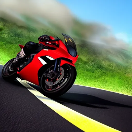 Image similar to new aesthetic and fast motorcycle. Flaming roads. photo realistic. high details. race. hyper realistic.