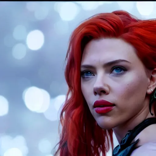 Image similar to stunning awe inspiring scarlett johansen as poison ivy, movie still 8 k hdr atmospheric lighting