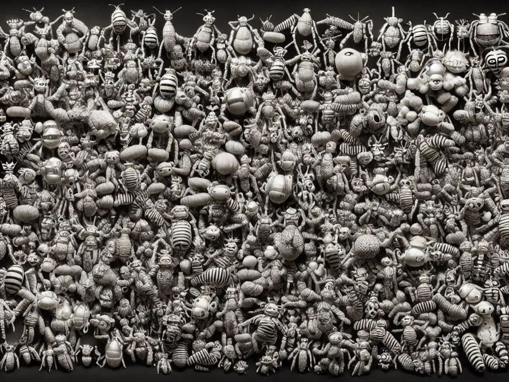 Image similar to by laurie lipton, a bunch of toys that are in the air, polycount, rococo, made of insects,