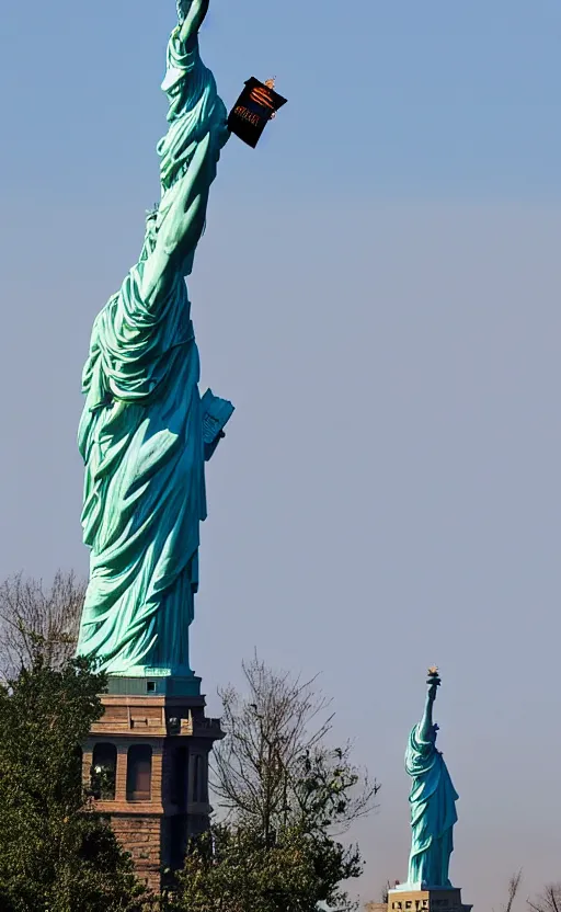 Prompt: A giraffe as a Statue of liberty