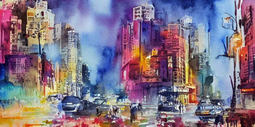 Image similar to a cinematic and dramatic colorful watercolor painting of nairobi city