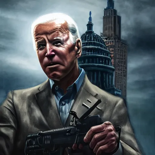 Image similar to joe biden as an evil terrorist, dramatic lighting, cinematic, establishing shot, extremly high detail, photorealistic, cinematic lighting, artstation, style by James Gurney