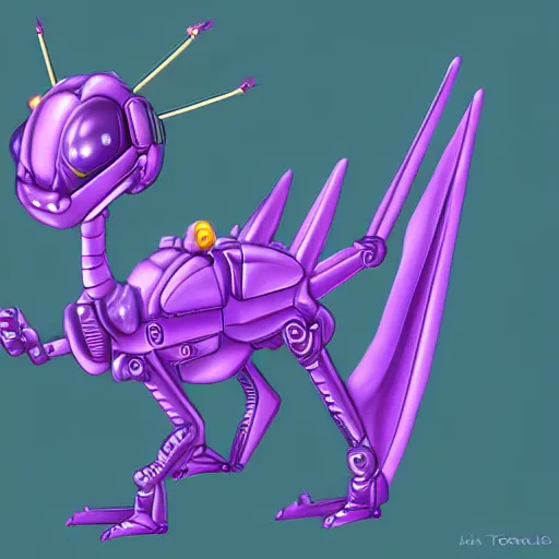 Prompt: very cute purple robototechnic dragon, Disney, digital art