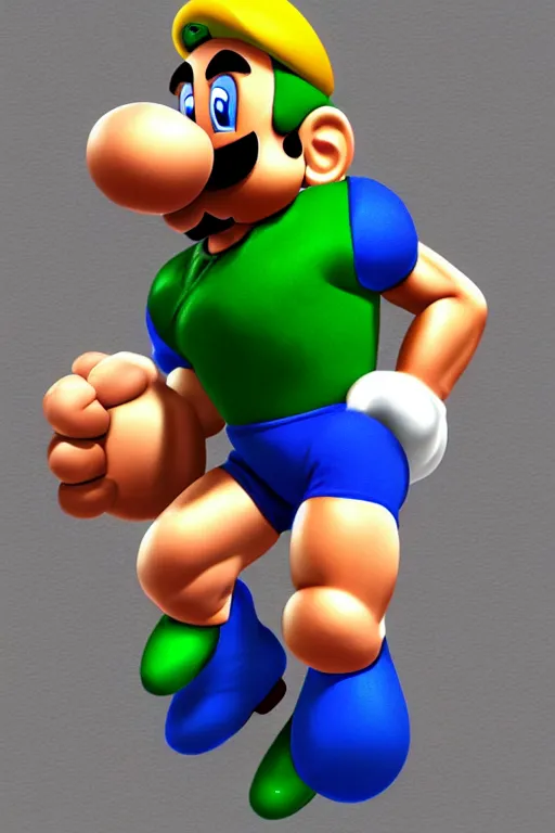 Image similar to muscular luigi from super mario, luigi bodybuilder, photorealistic, highly detailed,