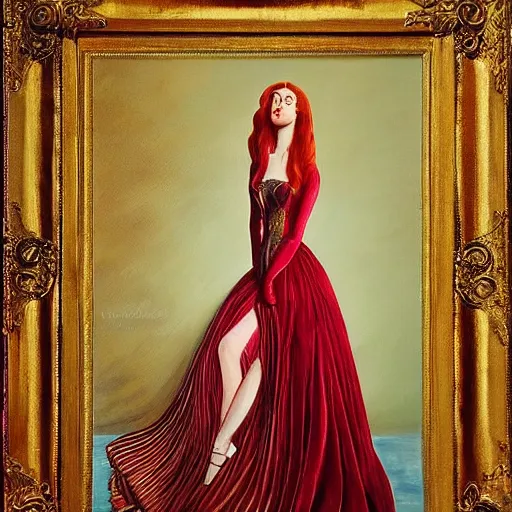 Image similar to portrait of a beautiful young long dress woman _ red _ haired duchess, woman, by cheval michael