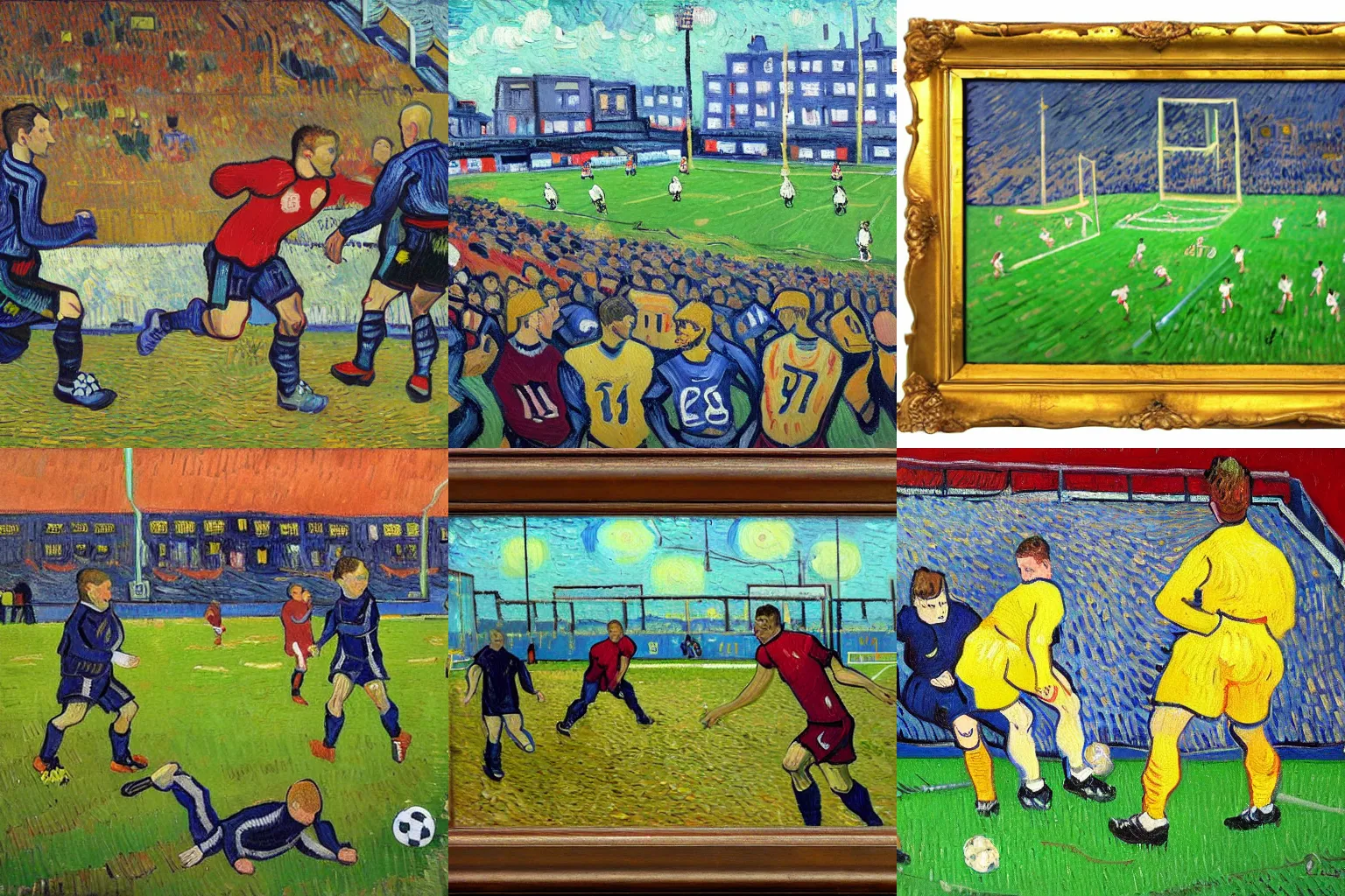 Image similar to football match, oil painting, van gogh style