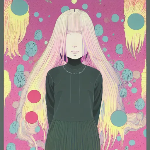 Image similar to a portrait of a blonde girl by inio asano, beeple and james jean, chiho aoshima color scheme