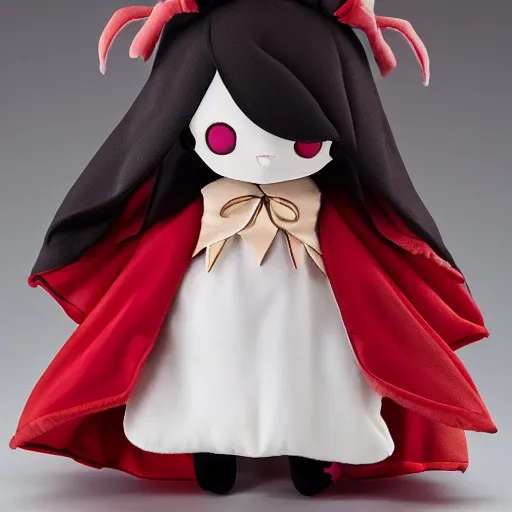 Image similar to cute fumo plush of a devout girl from a secret cult, the order of the burning shadow, studio lighting