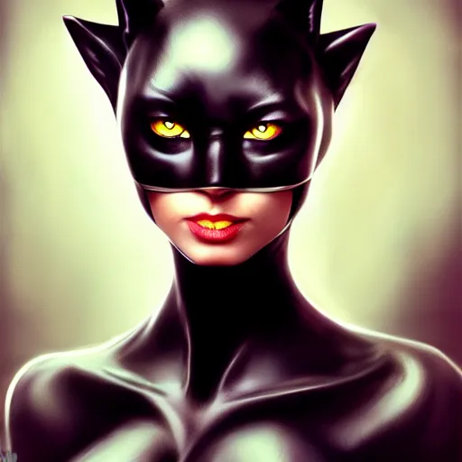 Image similar to Cat Woman, perfect deep eyes, portrait, fantasy, beautiful face, medieval, vivid colors, elegant, concept art, sharp focus, digital art, Hyper-realistic, 4K, Unreal Engine, Highly Detailed, HD, Dramatic Lighting by Brom, trending on Artstation