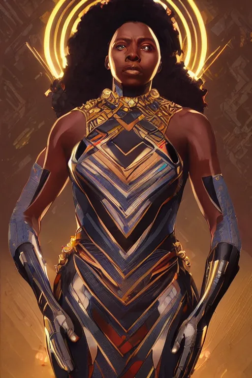 Prompt: wakanda suit queen global illumination ray tracing hdr fanart arstation concept art, matte, art by wlop and artgerm and greg rutkowski and alphonse mucha