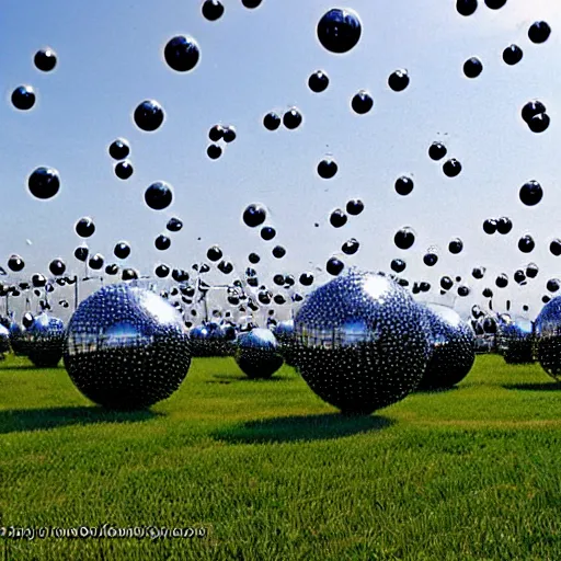 Prompt: field of metal balls