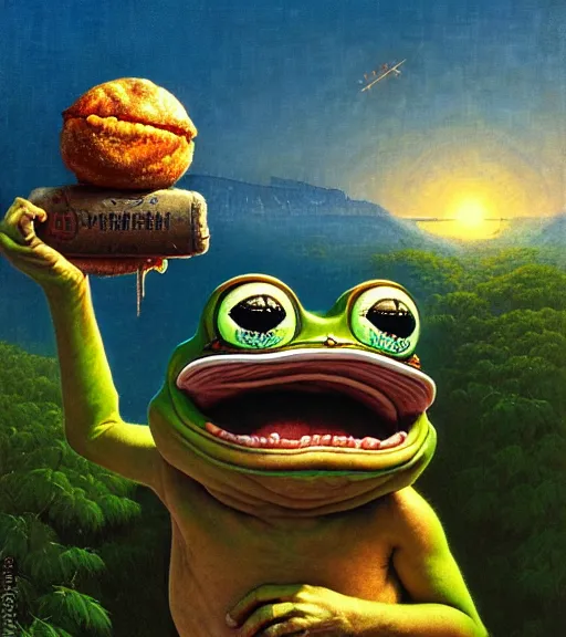 portrait of pepe the frog in summer dawn, positive | Stable Diffusion ...