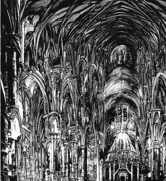 Prompt: underground cathedral by katsuhiro otomo