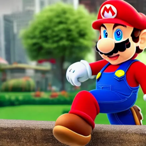 Prompt: photo of the live-action Mario, played by Chris Pratt, 4k, promotional image