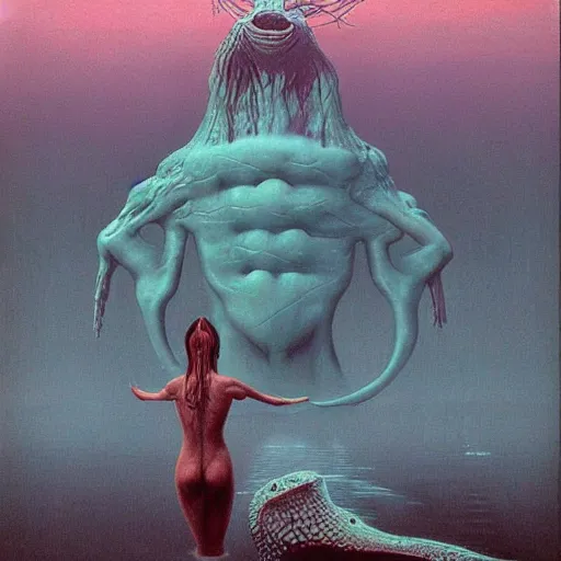 Image similar to a water monster 4k by zdzisław beksiński