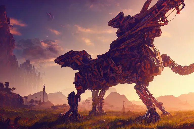 Image similar to tallneck machine mecanical creature robot of horizon forbidden west horizon zero dawn radiating a glowing aura global illumination ray tracing hdr fanart arstation by ian pesty and alena aenami artworks in 4 k