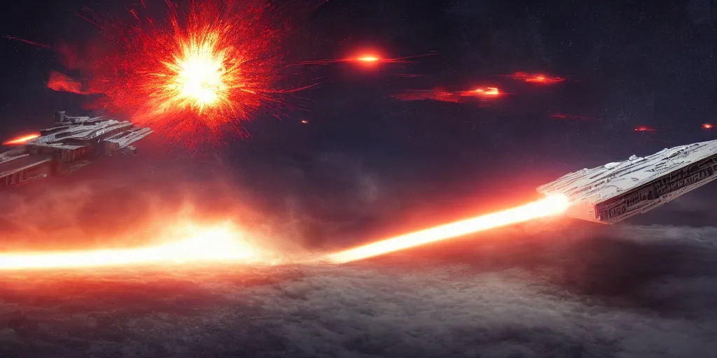 Prompt: star destroyer exploding, cinematic light, 8K
