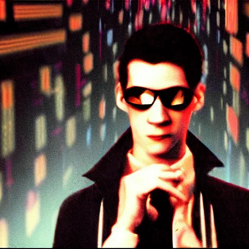 Prompt: a screenshot of neil cicierega in the matrix, vhs quality