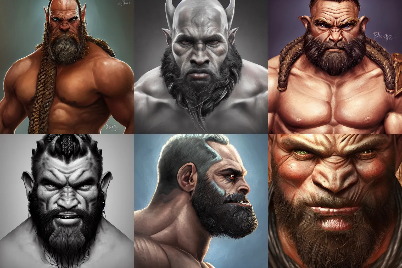 Prompt: portrait of a muscular male orc with a braided beard, d & d, fantasy, intricate, elegant highly detailed digital painting, artstation hq, concept art, sharp focus, illustration