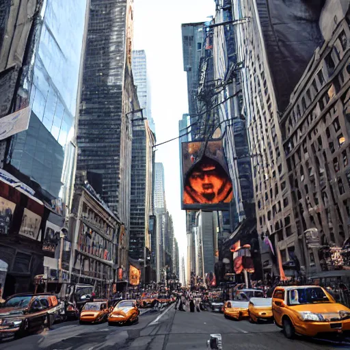 Prompt: a giant hand appear from street of new york