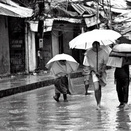 Prompt: rain season in saigon, old photos