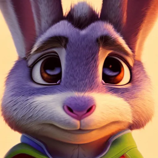 Image similar to A portrait of Judy Hopps, up close, sharp focus, soft lighting, beautiful lighting, backlit fur, extremely detailed furry art, furaffinity, trending on artstation, greg rutkowski, award winning painting