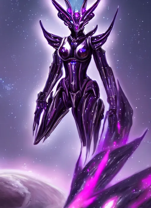 Image similar to galactic hyperdetailed elegant beautiful stunning giantess anthropomorphic mecha hot female dragon goddess, sharp spines, sharp metal ears, smooth purple eyes, smooth fuschia skin, silver armor, bigger than galaxy, epic proportions, epic scale, macro giantess, warframe, destiny, furry, dragon art, goddess art, giantess art, furaffinity, octane render