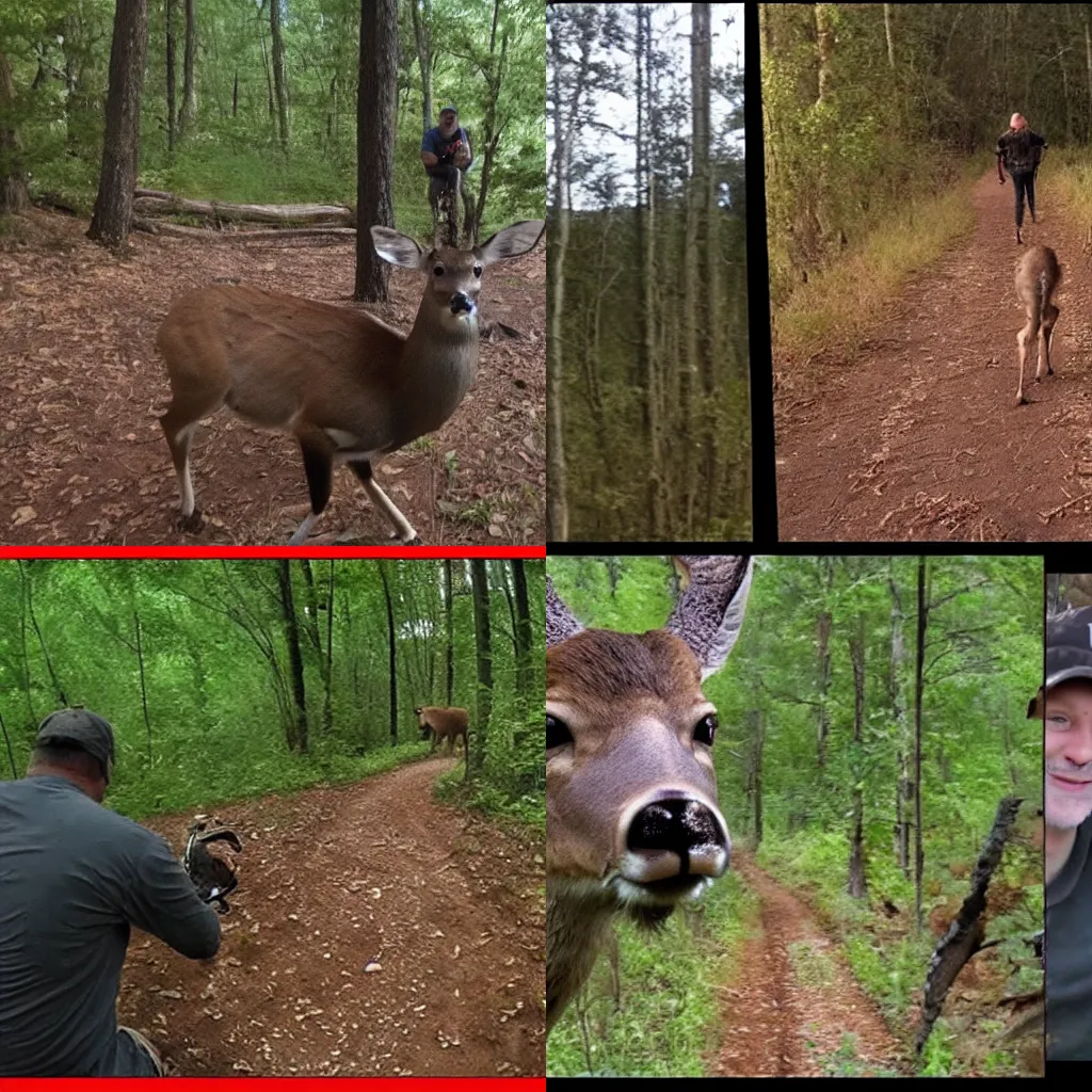 Prompt: Johnathan Banks trail cam footage, eating a deer, real footage,