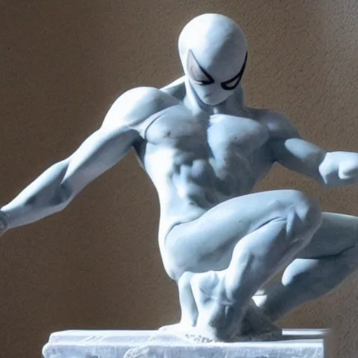 Prompt: greek sculpture of spider - man in marble,